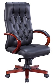 Стул руководителя Everprof Monaco Wood Кожаный Черный - фото 22953